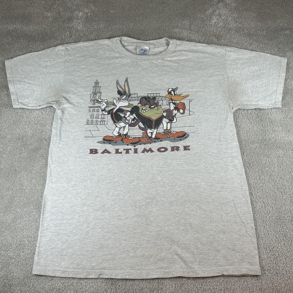 Vintage Looney Tunes Sherry T-Shirt Mens Large Gray Baltimore Bugs Taz 90s Daffy